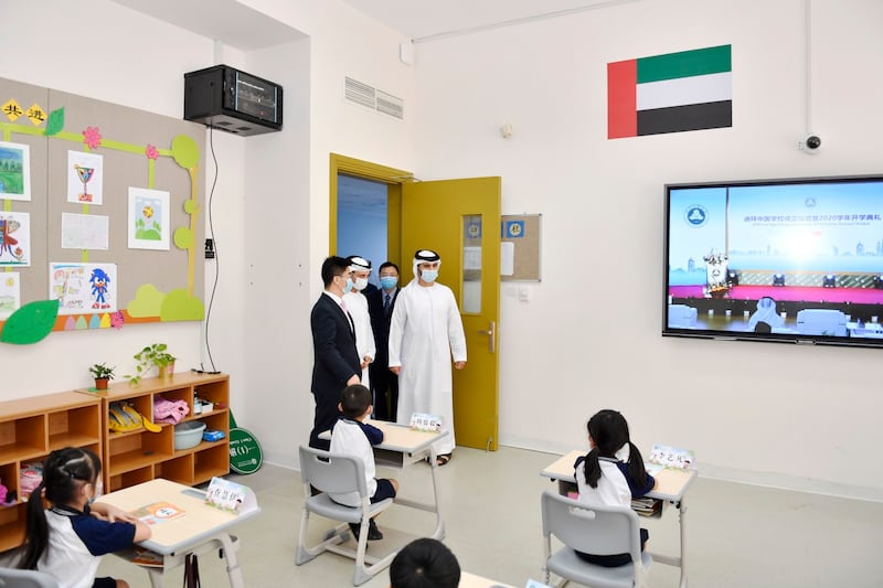 Sheikh Mansoor bin Mohammed inaugurates Chinese School Dubai on Tuesday. Wam