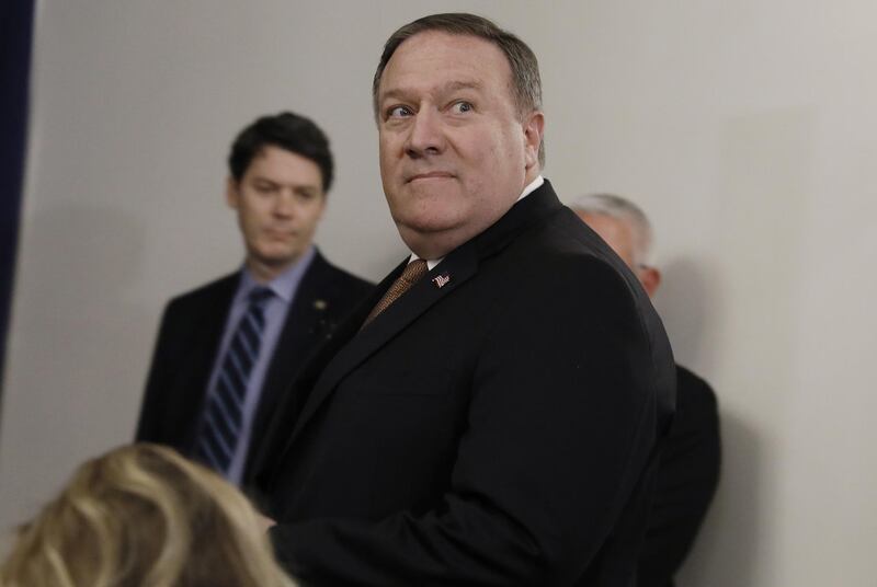 Mike Pompeo, U.S. secretary of state, arrives for a press conference after meeting with North Korea's Kim Yong Chol, not pictured, in New York, U.S., on Thursday, May 31, 2018. Pompeo said the U.S. and North Korea made "real progress" during talks in New York over the conditions for a summit between President Donald Trump and Kim Jong Un, but declined to say if the two sides bridged key differences over issues such as denuclearization. Photographer: Peter Foley/Bloomberg