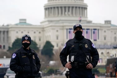 Capitol Police guard the US Capitol in Washington, Friday, January 15, 2021. AP Photo