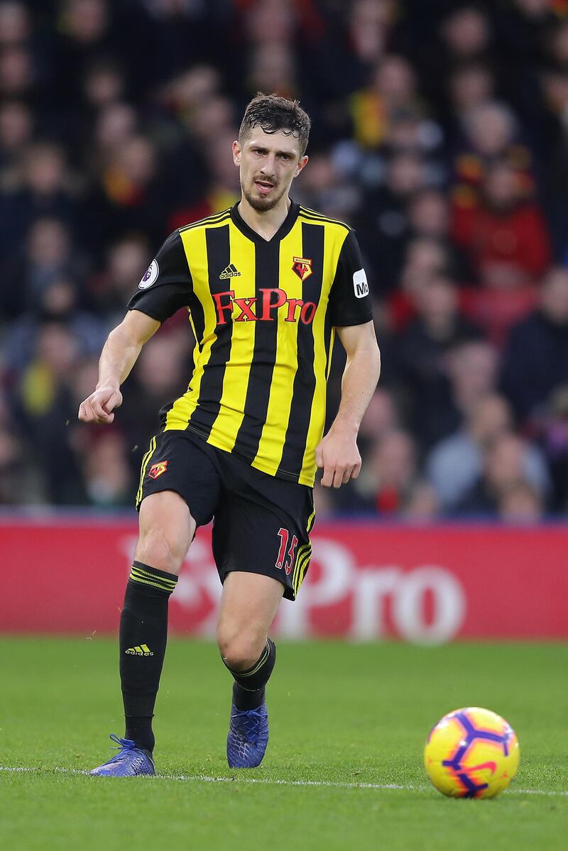 WATFORD, ENGLAND - DECEMBER 29: Craig Cathcart of Watford in action during the Premier League match between Watford FC and Newcastle United at Vicarage Road on December 29, 2018 in Watford, United Kingdom. (Photo by Richard Heathcote/Getty Images)