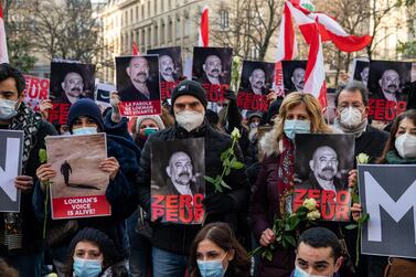 People gather to commemorate prominent Lebanese activist and intellectual Lokman Slim who was assainated earlier this year. AFP