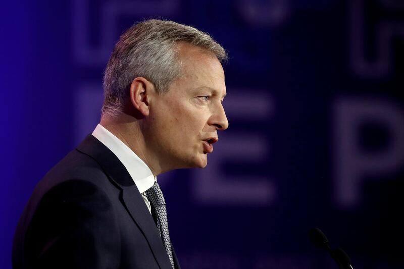 FILE PHOTO: French Economy and Finance Minister Bruno Le Maire delivers a speech during a high-level forum on debt at the Finance ministry in Paris, France, May 7, 2019. REUTERS/Benoit Tessier/File Photo