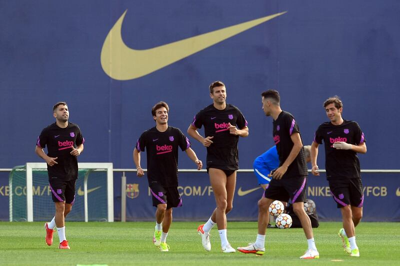 Left to right:  Jordi Alba, Riqui Puig, Gerard Pique, Sergio Busquets and Sergi Roberto. AFP