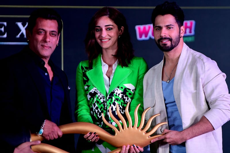 Bollywood stars Salman Khan, Ananya Panday and Varun Dhawan attend a press conference for the 22nd International Indian Film Academy Weekend & Awards. AFP