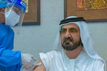 Sheikh Mohammed bin Rashid receives the Sinopharm vaccine to protect against Covid-19, November 3, 2020. Courtesy: Dubai Media Office