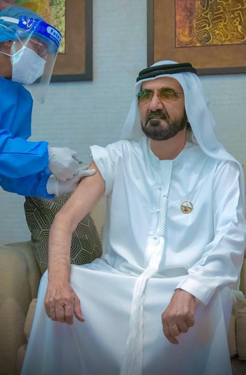 Sheikh Mohammed bin Rashid receives the Sinopharm vaccine to protect against Covid-19 on November 3, 2020. Courtesy: Dubai Media Office