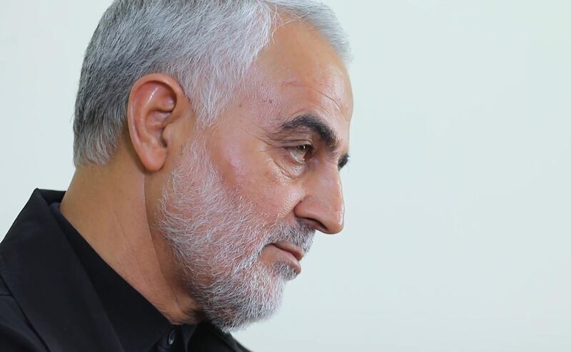 An image grab taken from a broadcast by Islamic Republic of Iran Broadcasting on October 1, 2019 shows Qassem Suleimani speaking during an interview with members of the Iranian supreme leader's bureau in Tehran. IRIB TV / AFP