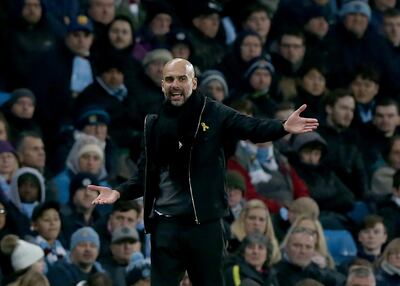 epa06427820 Manchester City's manager Pep Guardiola during the Carabao Cup semi final first leg match between Manchester City and Bristol City at the Etihad Stadium in Manchester, Britain, 09 January 2018.  EPA/Nigel Roddis EDITORIAL USE ONLY. No use with unauthorised audio, video, data, fixture lists, club/league logos 'live' services. Online in-match use limited to 75 images, no video emulation. No use in betting, games or single club/league/player publications.