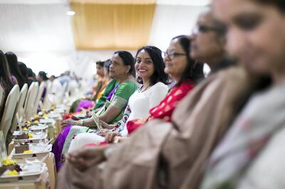 ABU DHABI, UNITED ARAB EMIRATES - April 20 2019.

The Shilanyas Vidhi, The Foundation
ceremony of the first traditional Hindu Mandir in Abu Dhabi, UAE. The Vedic ceremony is performed in the holy presence of His Holiness Mahant Swami Maharaj, the spiritual leader of BAPS Swaminarayan Sanstha.

(Photo by Reem Mohammed/The National)

Reporter:
Section: NA + BZ