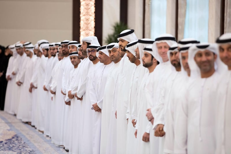 ABU DHABI, UNITED ARAB EMIRATES - May 28, 2019: Members of the Ministry of Presidential Affairs attend an iftar reception at Al Bateen Palace.

( Hamad Al Mansouri for the Ministry of Presidential Affairs )
---
