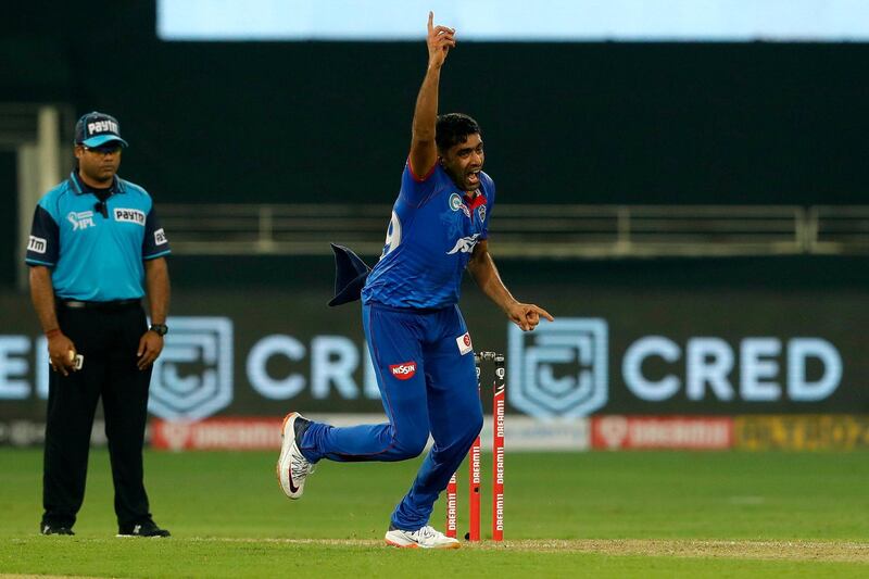 Ravichandran Ashwin of Delhi Capitals celebrates the wicket during match 2 of season 13 of Dream 11 Indian Premier League (IPL) between Delhi Capitals and Kings XI Punjab held at the Dubai International Cricket Stadium, Dubai in the United Arab Emirates on the 20th September 2020.  Photo by: Saikat Das  / Sportzpics for BCCI