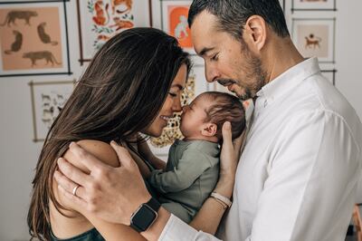 Alana Witte Gallini with her husband and rainbow baby, born last year. Alana Witte Gallini