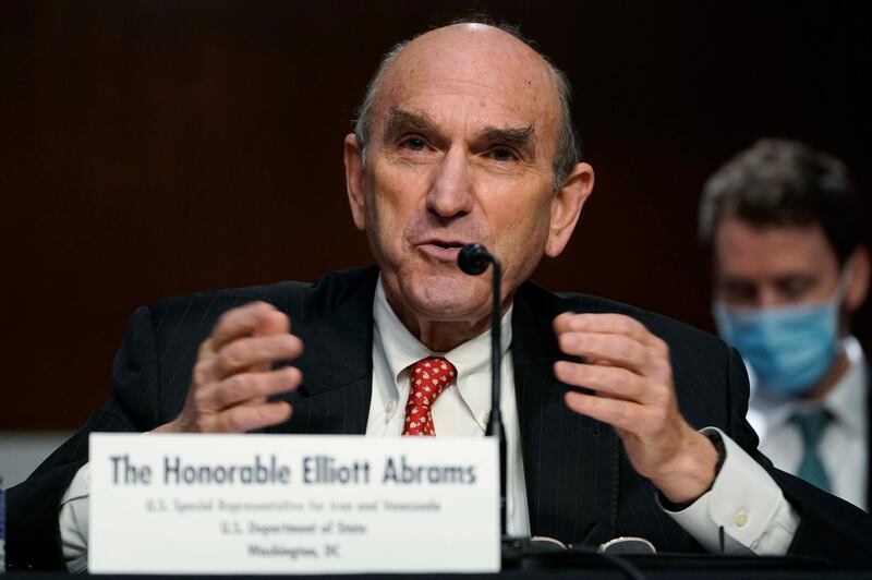 US Special Representative for Iran and Venezuela, Elliott Abrams, testifies during a Senate Committee on Foreign Relations hearing on US Policy in the Middle East on Capitol Hill in Washington, DC on September 24, 2020. (Photo by Susan Walsh / POOL / AFP)