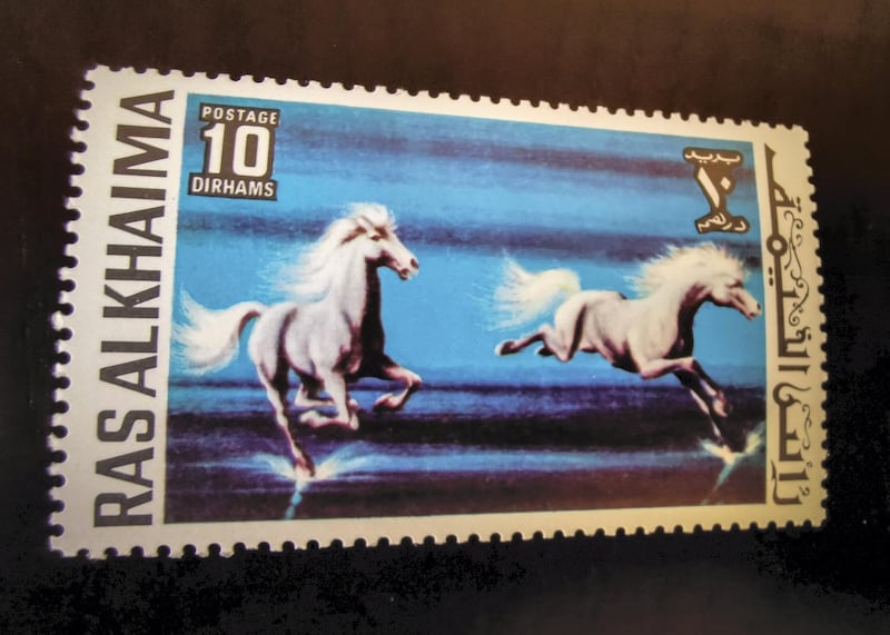 Horses have a special place in Arabian culture and have made their way onto stamps such as this one, displayed at the RAK Heritage Corner at The Ritz-Carlton, Ras Al Khaimah, Al Wadi Desert. Courtesy Ritz-Carlton