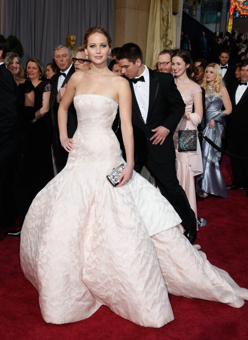 Actress Jennifer Lawrence arrives at the Oscars at the Dolby Theatre on Sunday Feb. 24, 2013, in Los Angeles. (Photo by Todd Williamson/Invision/AP) *** Local Caption ***  APTOPIX 85th Academy Awards - Arrivals.JPEG-0eda0.jpg