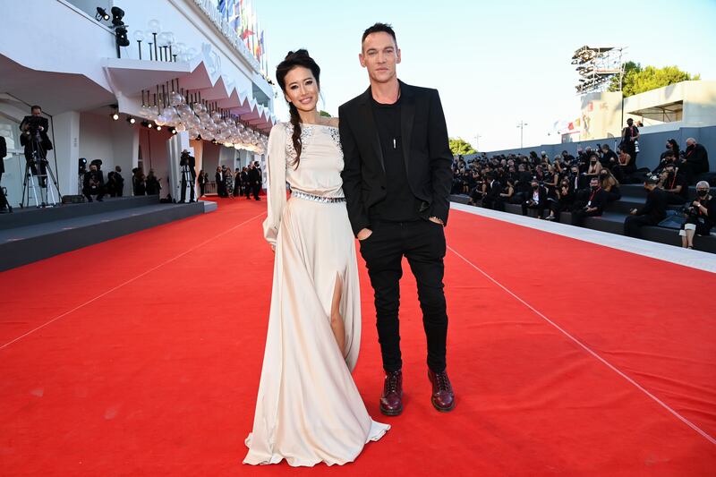 Actor Jonathan Rhys Meyers with wife Mara Lane at the premiere of 'Freaks Out' in Venice on September 8. Getty Images