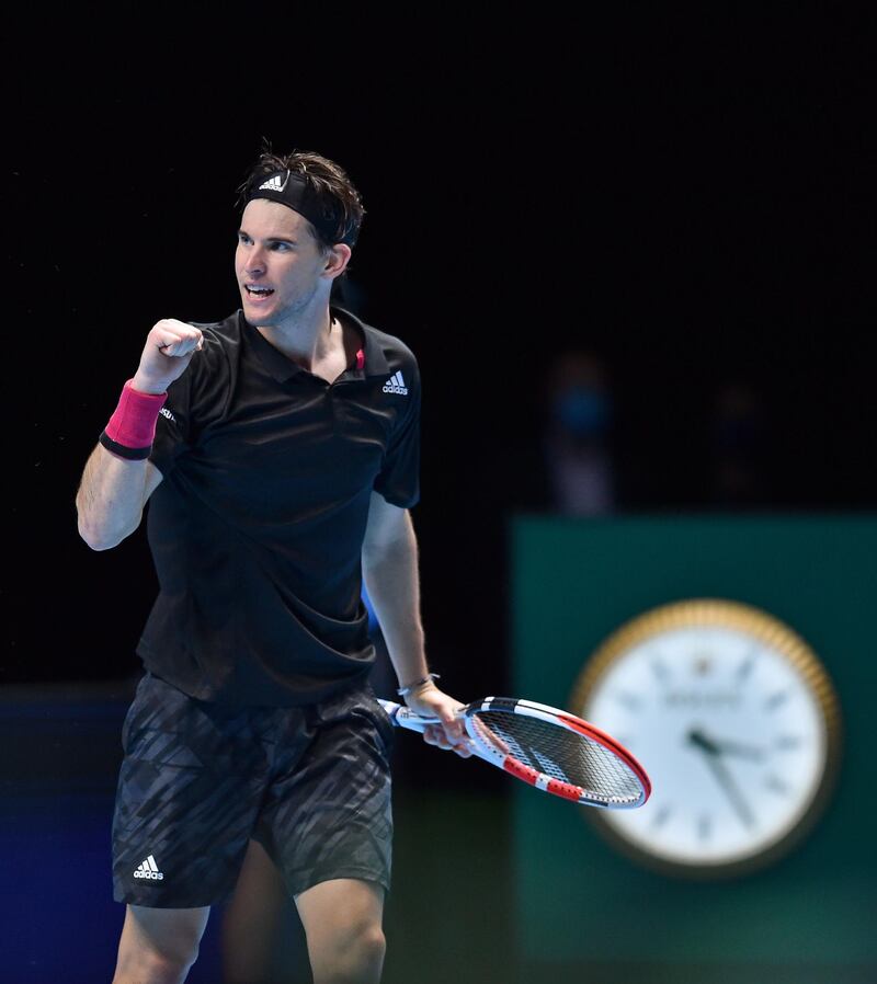 Austria's Dominic Thiem reacts after winning the first set. AFP