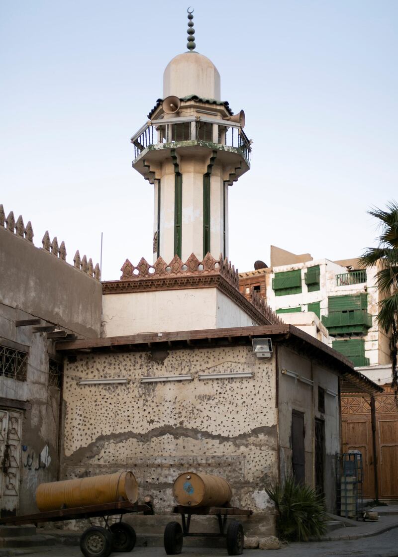 JEDDAH, KINGDOM OF SAUDI ARABIA. 2 OCTOBER 2019. 
Abu Inabah masjid in Al Balad, Jeddah’s historical district. The World Heritage Site was founded in the seventh century and was once the beating heart of Jeddah, Saudi Arabia’s second-largest city. The town was formed as an ancient trading port and acted as the primary gateway to Makkah. Today, it is famous for its traditional buildings, which were constructed with coral-stone and decorated with intricate latticed windows.
(Photo: Reem Mohammed/The National)

Reporter:
Section: