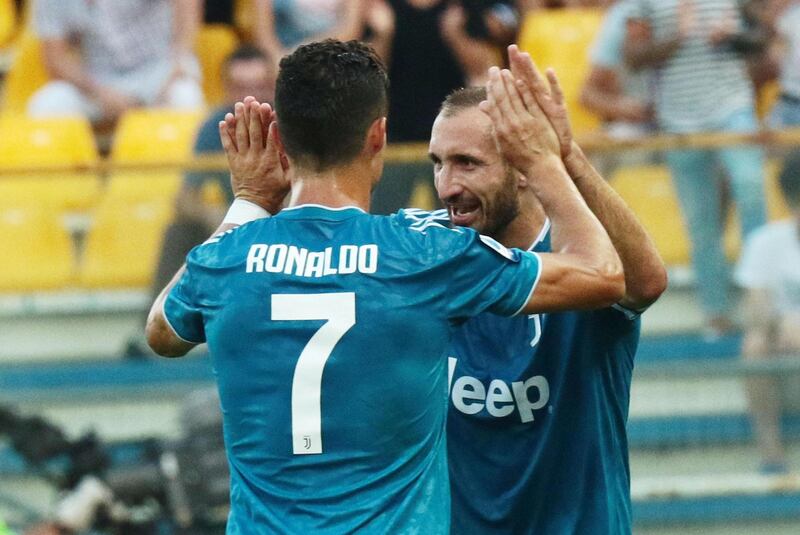 Chiellini is congratulated by Ronaldo. EPA