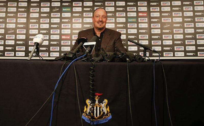 Newcastle United manager Rafael Benitez addresses the media after agreeing to stay on at the club. Lee Smith / Reuters

