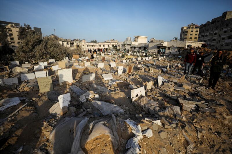 The Israeli army destroyed a makeshift graveyard established near the hospital. Reuters