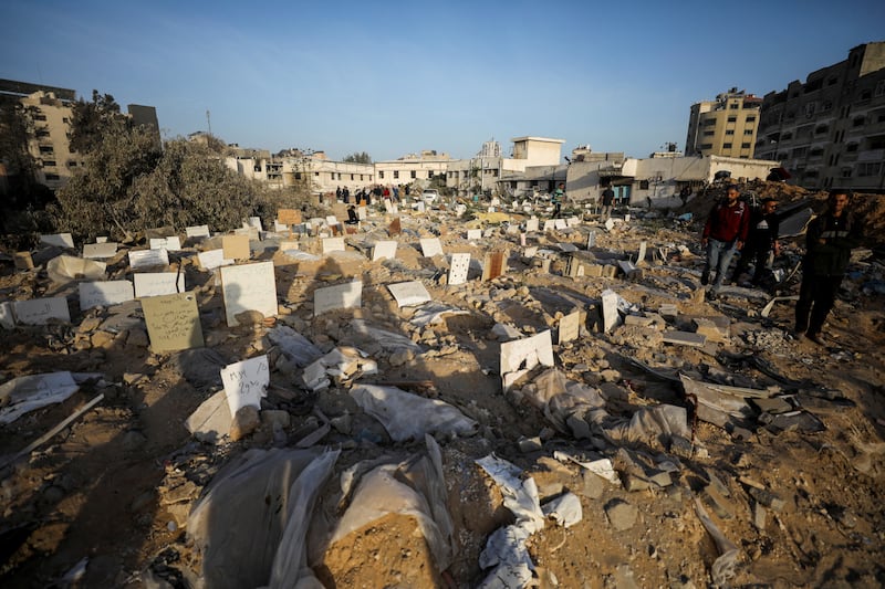 The Israeli army destroyed a makeshift graveyard established near the hospital. Reuters