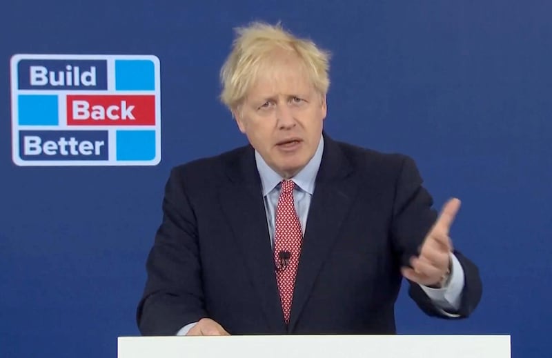British Prime Minister Boris Johnson speaks at the Conservative Party Conference.