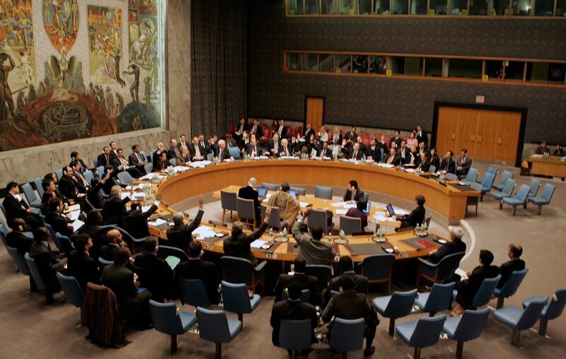 A UN Security Council meeting. The 2015 nuclear deal gave Iran sanctions relief in exchange for curbs on its nuclear programme. AP