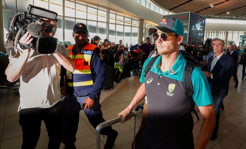 Australia cricket captain Steve Smith departs from Cape Town International airport. Nic Bothma / EPA
