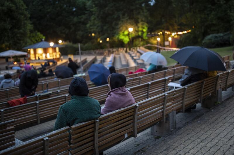 Visitors at the sold out open air cinema watch a movie in Berlin, Germany. As part of the easing measures concerts, kino and other open air events are allowed from June 2nd in the German capital, with a maximum of 200 people. The lock down measures have largely eased nationwide, with stores, restaurants and cafes open again, though under certain restrictions to avoid people crowding together. The economic outlook as a whole remains uncertain, prompting the German government to approve a EUR 130 billion stimulus package earlier this week. Getty