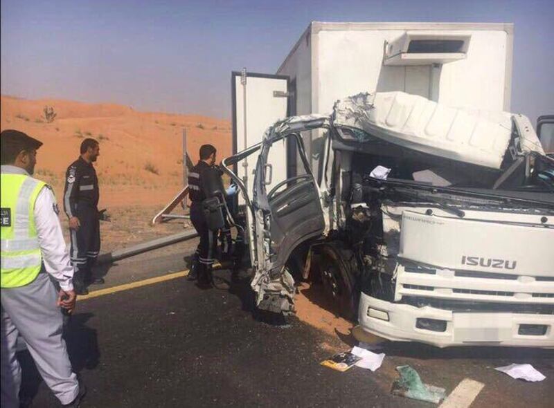 The driver lost control of his car and hit a lamppost at 8am on Al Shuhada Road. Courtesy RAK Police