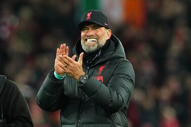 Liverpool manager Jurgen Klopp applauds after the Premier League match at Anfield, Liverpool. Picture date: Sunday March 5, 2023.