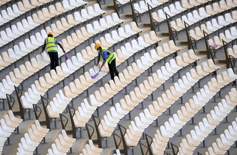 Workers inside Lusail Stadium in Doha, Qatar. Getty