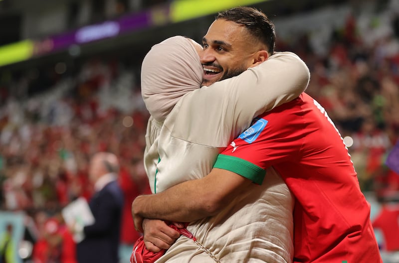 Boufal with his mother. Morocco's next game is against France in the World Cup semi-finals. EPA
