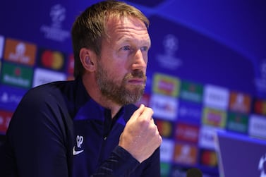 Chelsea's English head coach Graham Potter speaks during a press conference on the eve of the UEFA Champions League group E football match between England's Chelsea and Austria's Red Bull Salzburg at Stamford Bridge in London on September 13, 2022.  (Photo by Adrian DENNIS  /  AFP)