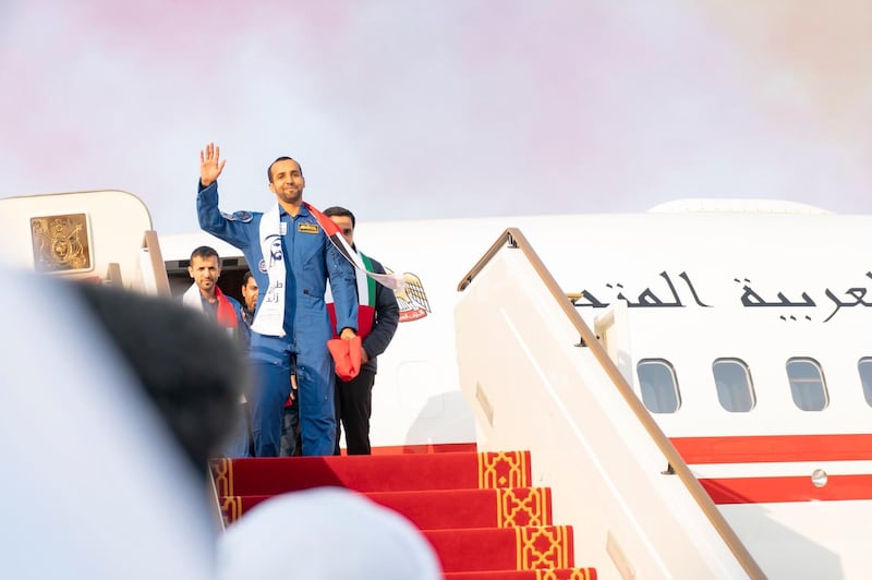 Hazza Al Mansouri arrives at the Presidential Terminal at Abu Dhabi International Airport on Saturday. Wam