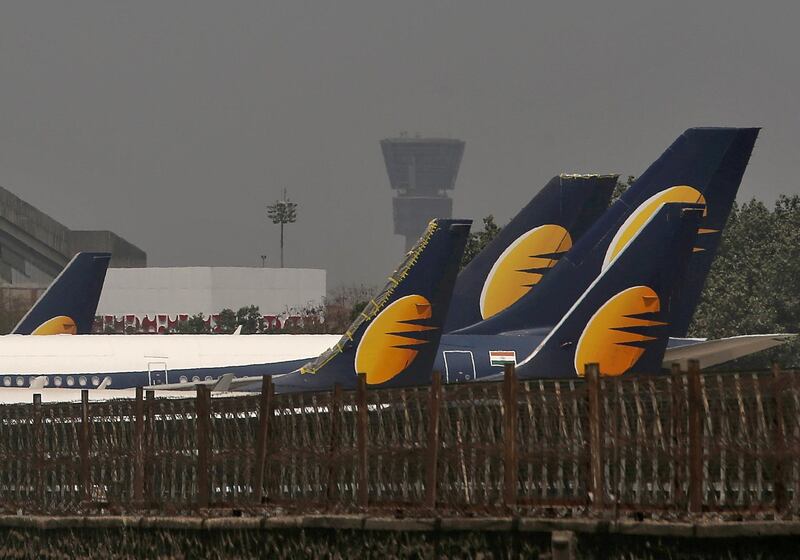 FILE PHOTO: Jet Airways aircrafts are seen parked at the Chhatrapati Shivaji Maharaj International Airport in Mumbai, India, March 26, 2019. REUTERS/Francis Mascarenhas/File Photo