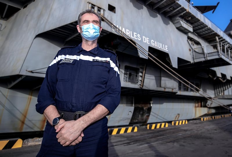 Abu Dhabi, United Arab Emirates, March 25, 2021.   Arrival of Charles de Gaulle aircraft carrier.  --  Rear Admiral Marc Aussedat commander of the Charles de Gaulle Strike Group and CTF 473.
Victor Besa/The National
Section:  NA
Reporter:  Ahmed Maher