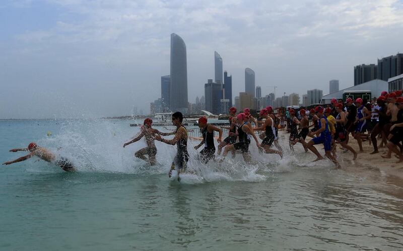 The Abu Dhabi International Triathlon in March will have a companion event in Dubai when the Dubai International Triathlon takes place at Atlantis on the Palm Jumeirah in November.  Ravindranath K / The National