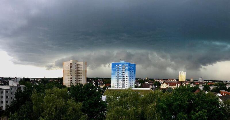 Storm clouds are seen over buildings in Hessen, Germany.  Reuters