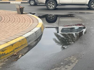 Puddles seen in Al Ain city. Khushnum Bhandari / The National