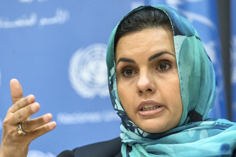 UN HEADQUARTERS, NEW YORK, NY, UNITED STATES - 2017/03/15: Zahra Langhi from the Libyan Women's Platform for Peace speaks with the press.  In conjunction with the 61st meeting of the Commission on the Status of Women, a panel of advocates for women's empowerment from the Middle East held a press briefing at UN Headquarters in New York. (Photo by Albin Lohr-Jones/Pacific Press/LightRocket via Getty Images)