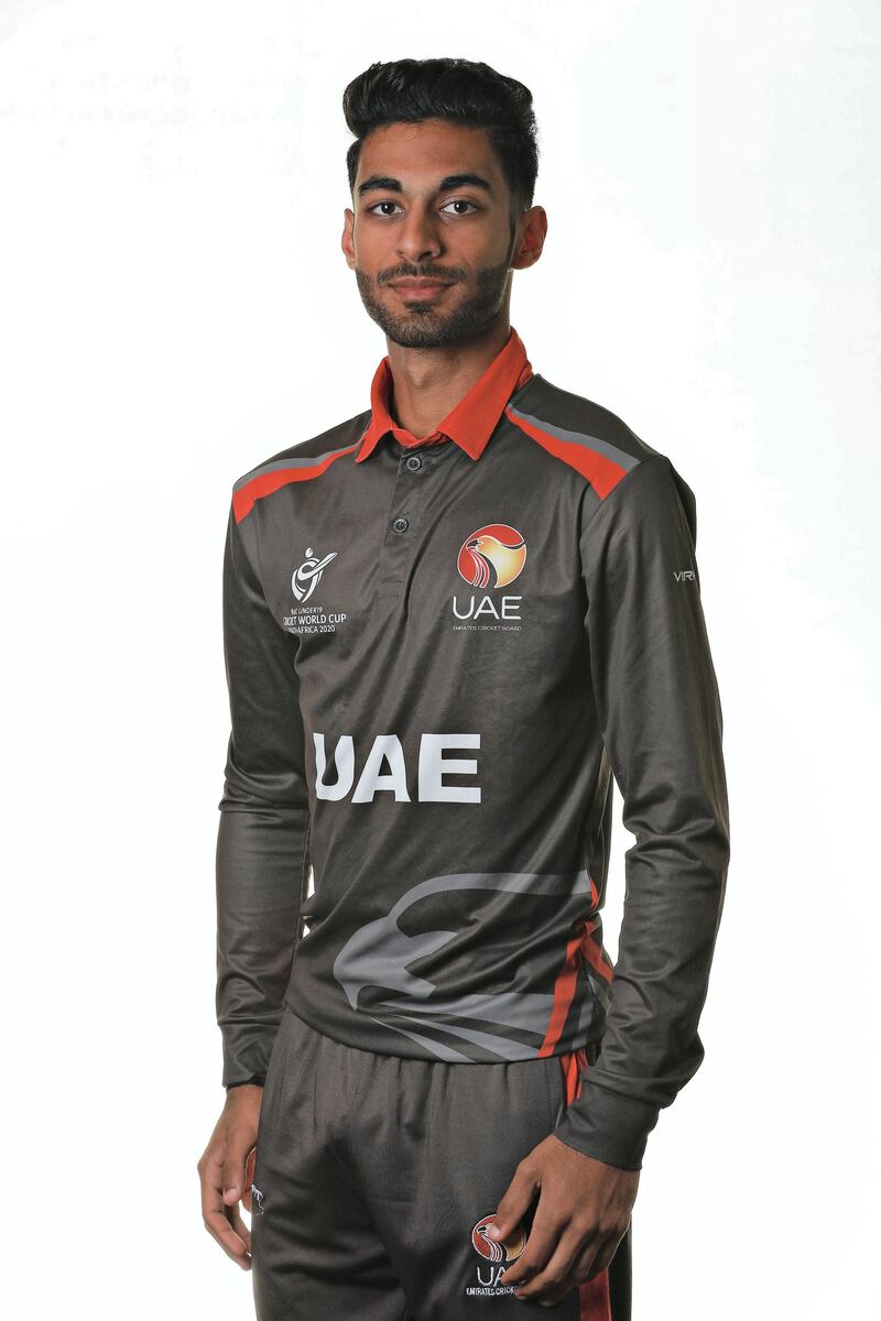 JOHANNESBURG, SOUTH AFRICA - JANUARY 12: Ansh Tandon of United Arab Emirates poses for a portrait prior to the ICC U19 Cricket World Cup 2020 at Crowne Plaza Rosebank on January 12, 2020 in Johannesburg, South Africa. (Photo by Matthew Lewis-ICC/ICC via Getty Images)