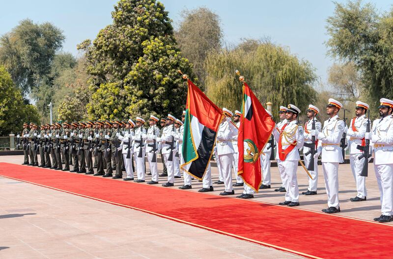 ABU DHABI, UNITED ARAB EMIRATES - October 31, 2017: UAE Honor Guard attend a reception for HE Dalia Grybauskait President of Lithuania (not shown), at Mushrif Palace.


( Rashed Al Mansoori / Crown Prince Court - Abu Dhabi )
---
