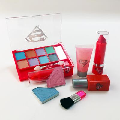 The Supergirl Make-Up kit includes blush, eyeshadow and lip gloss all of which can be washed off with plain water