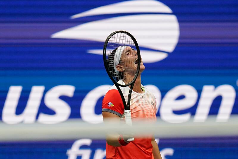 Ons Jabeur reacts after losing a point to Iga Swiatek during the US Open final. AP