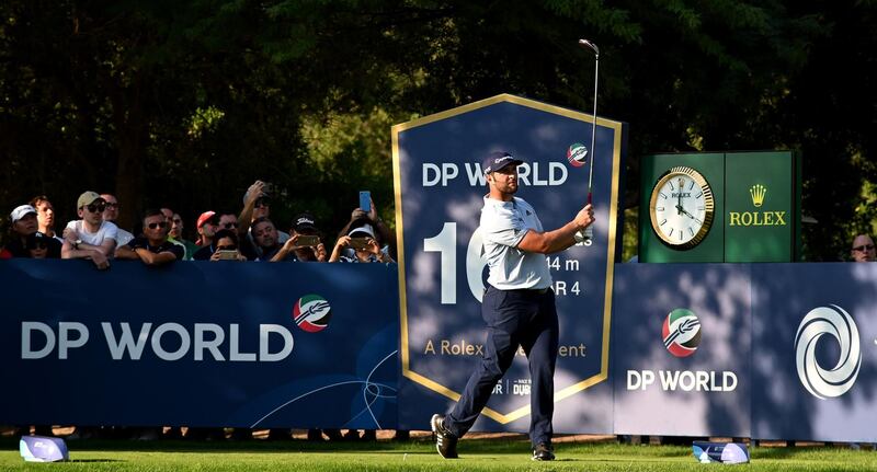 Jon Rahm is leading the DP World Tour Championship, along with Mike Lorenzo-Vera. Getty Images