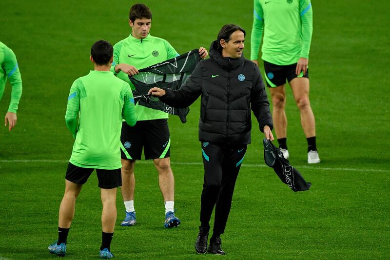 Inter Milan manager Simone Inzaghi attends a training session in Madrid. AFP