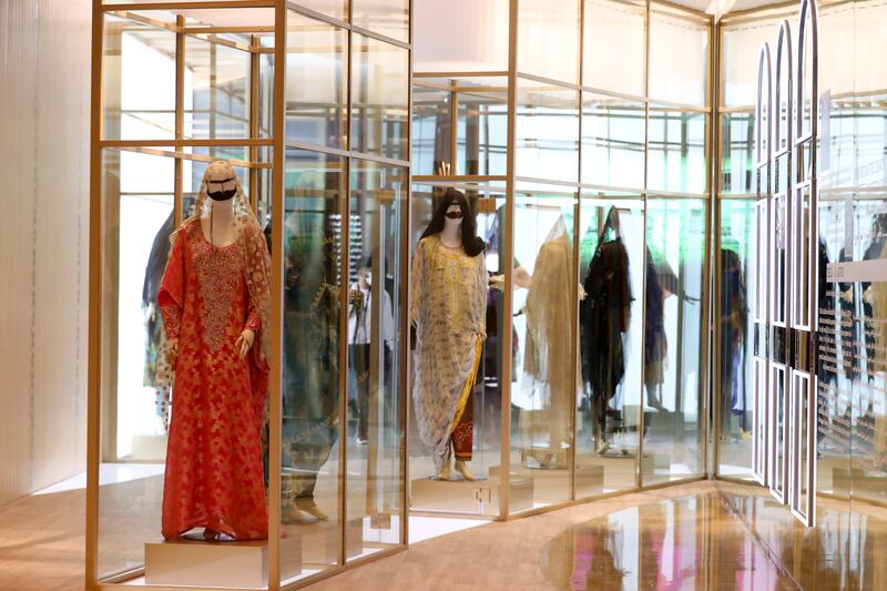 A collection of 10 dresses from The Zay Initiative are on display at Zeman Awwal.