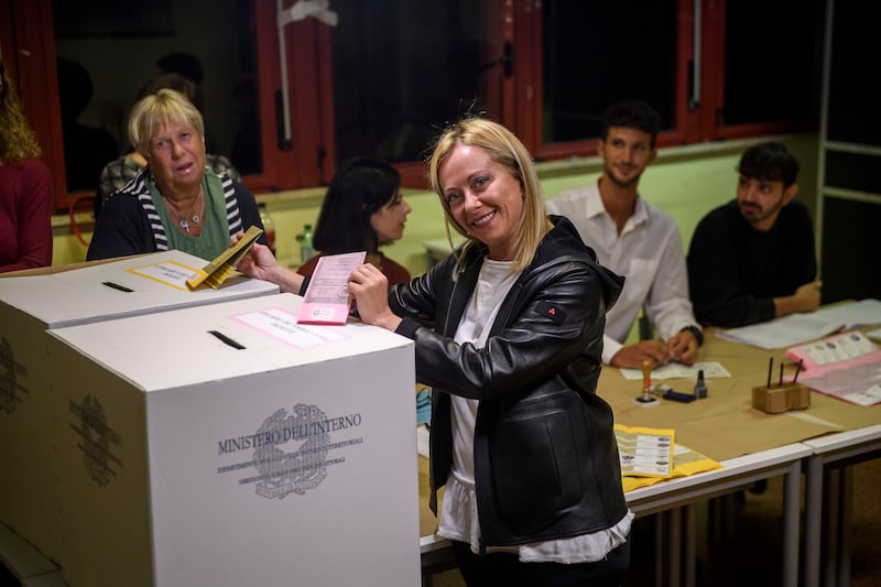 Ms Meloni casts her vote on Sunday. Getty